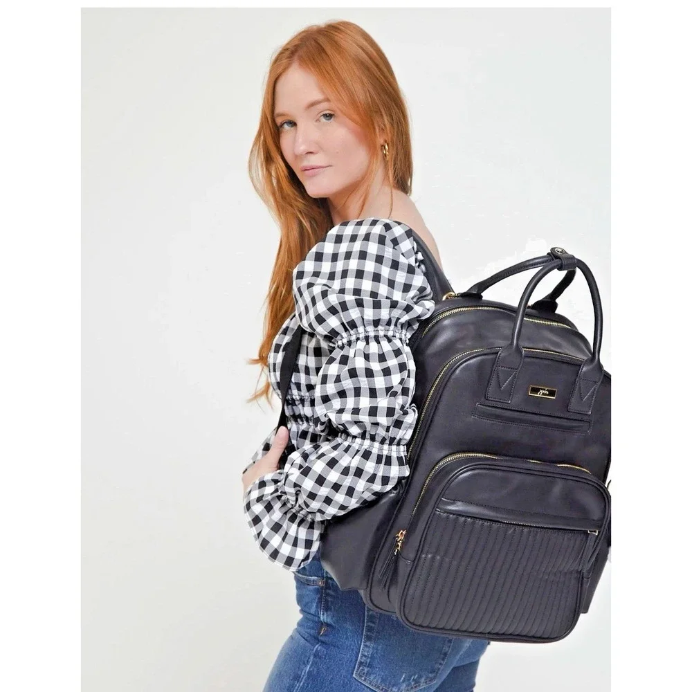 Jujube Million Pockets Deluxe Mommy Travel Backpack Lux Vegan Leather Black READ